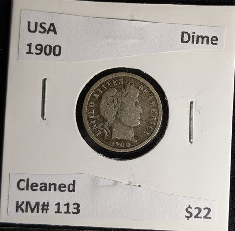 USA 1900 Dime KM# 113 Cleaned #610 #28A