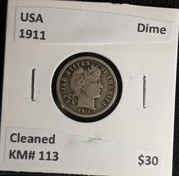 USA 1911 Dime KM# 113 Cleaned #181 #28B