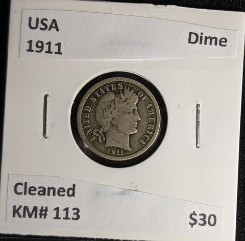 USA 1911 Dime KM# 113 Cleaned #181 #28B