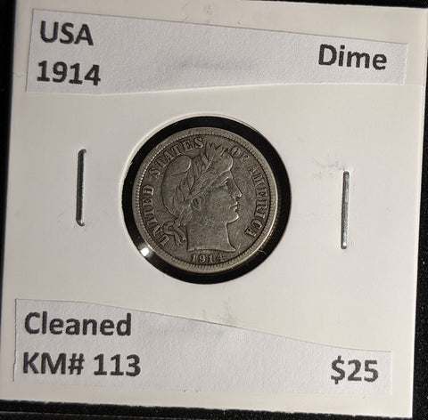 USA 1914 Dime KM# 113 Cleaned #192 #28B