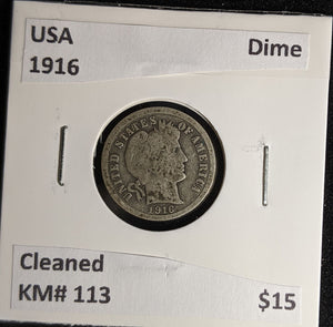 USA 1916 Dime KM# 113 Cleaned #183 #28B