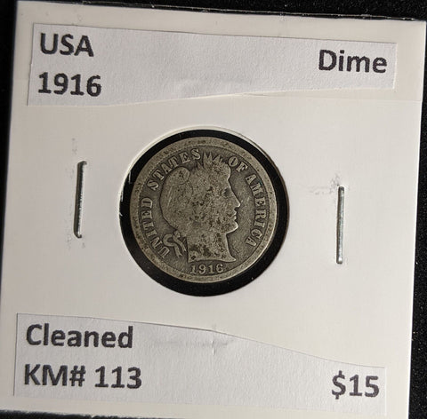 USA 1916 Dime KM# 113 Cleaned #183 #28B