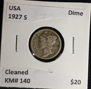 USA 1927 S Dime KM# 140 Cleaned #604 #28B