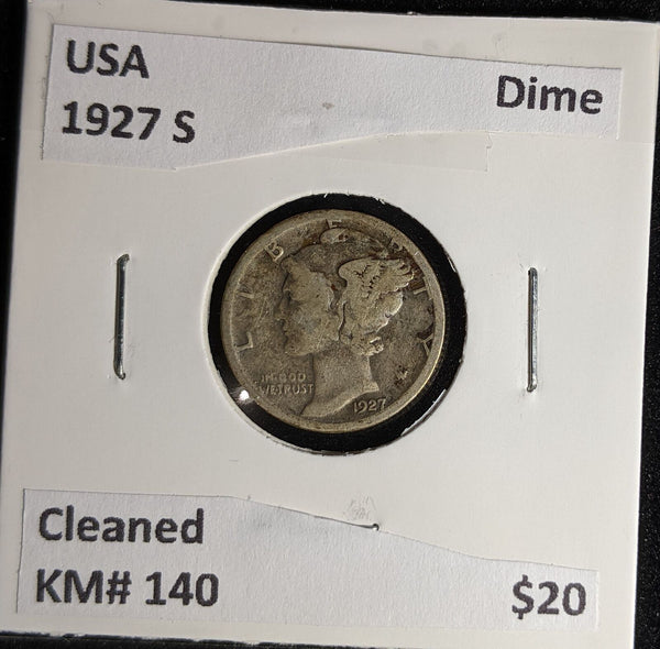 USA 1927 S Dime KM# 140 Cleaned #604 #28B