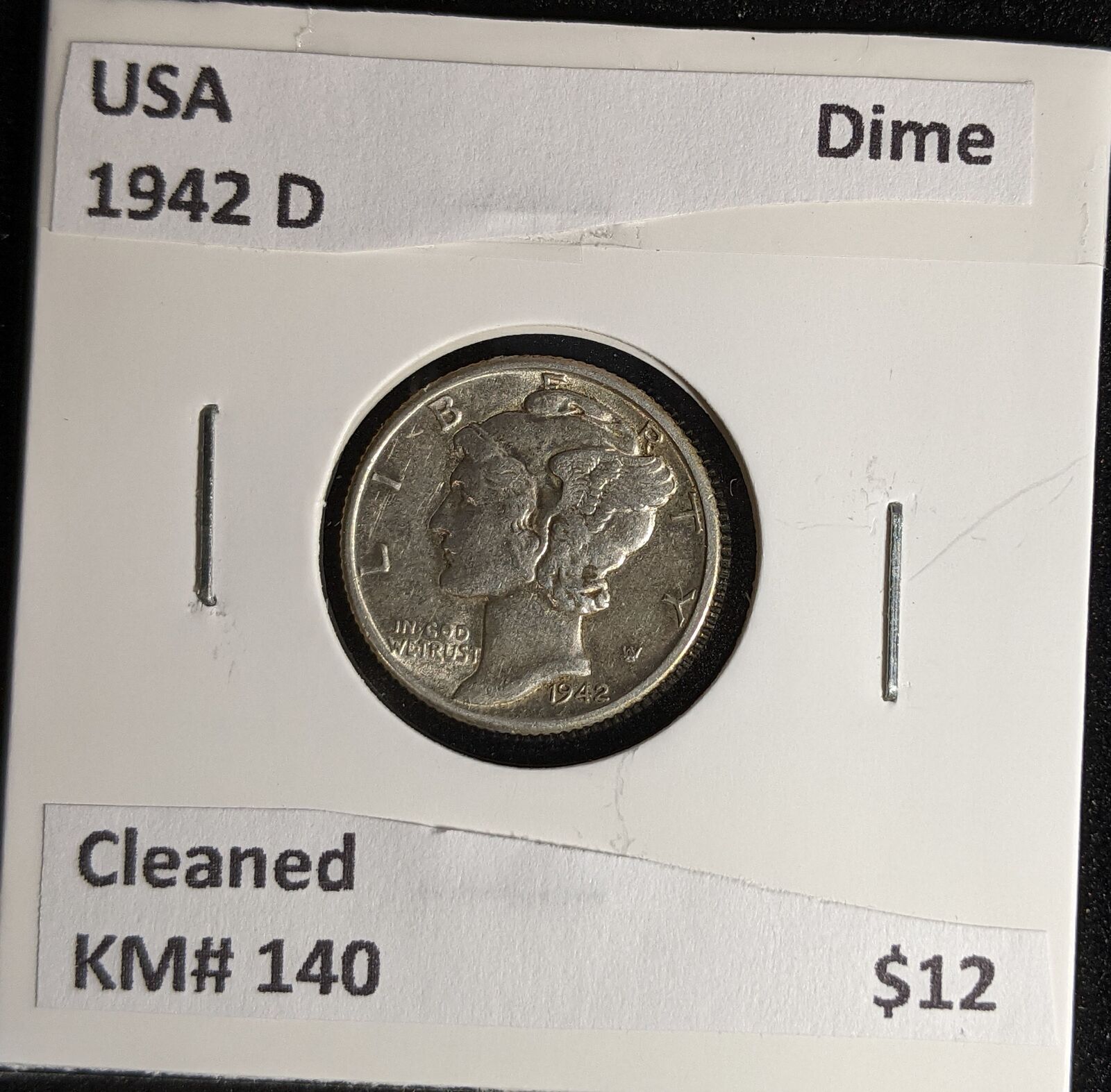 USA 1942 D Dime KM# 140 Cleaned #639 #28B