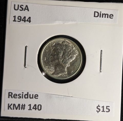 USA 1944 Dime KM# 140 Residue #609 #28B