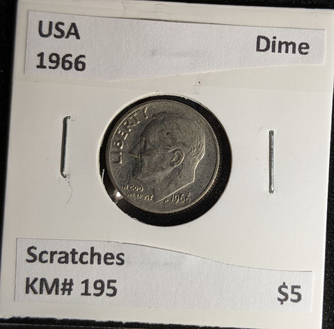 USA 1966 Dime KM# 195a Scratches #241 #28B