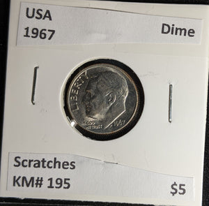 USA 1967 Dime KM# 195a Scratches #251 #28B