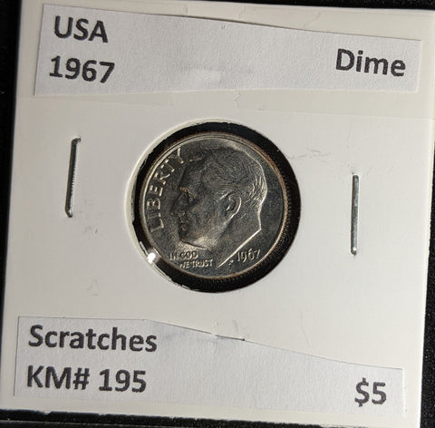 USA 1967 Dime KM# 195a Scratches #251 #28B