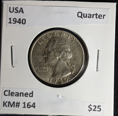 USA 1940 Quarter KM# 164 Cleaned #258 #28B