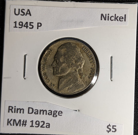 USA 1945 P Nickel KM# 192a Rim Damage #602 #28C
