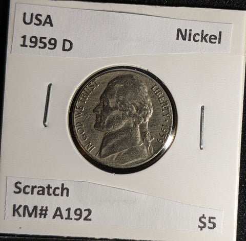 USA 1959 D Nickel KM# A192 Scratch #603 #28C