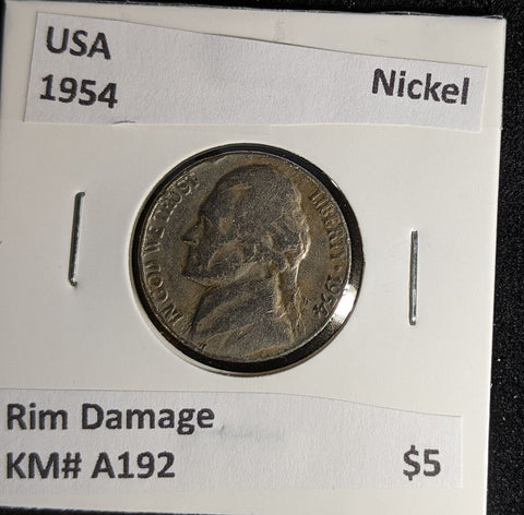 USA 1954 Nickel KM# A192 Rim Damage #593 #28