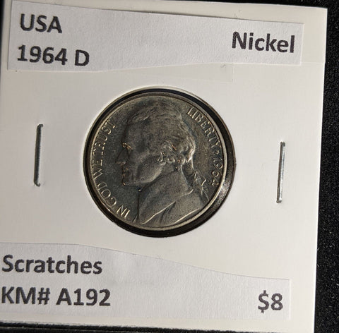 USA 1964 D Nickel KM# A192 Scratches #629 #28C