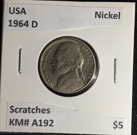 USA 1964 D Nickel KM# A192 Scratches #633 #28C