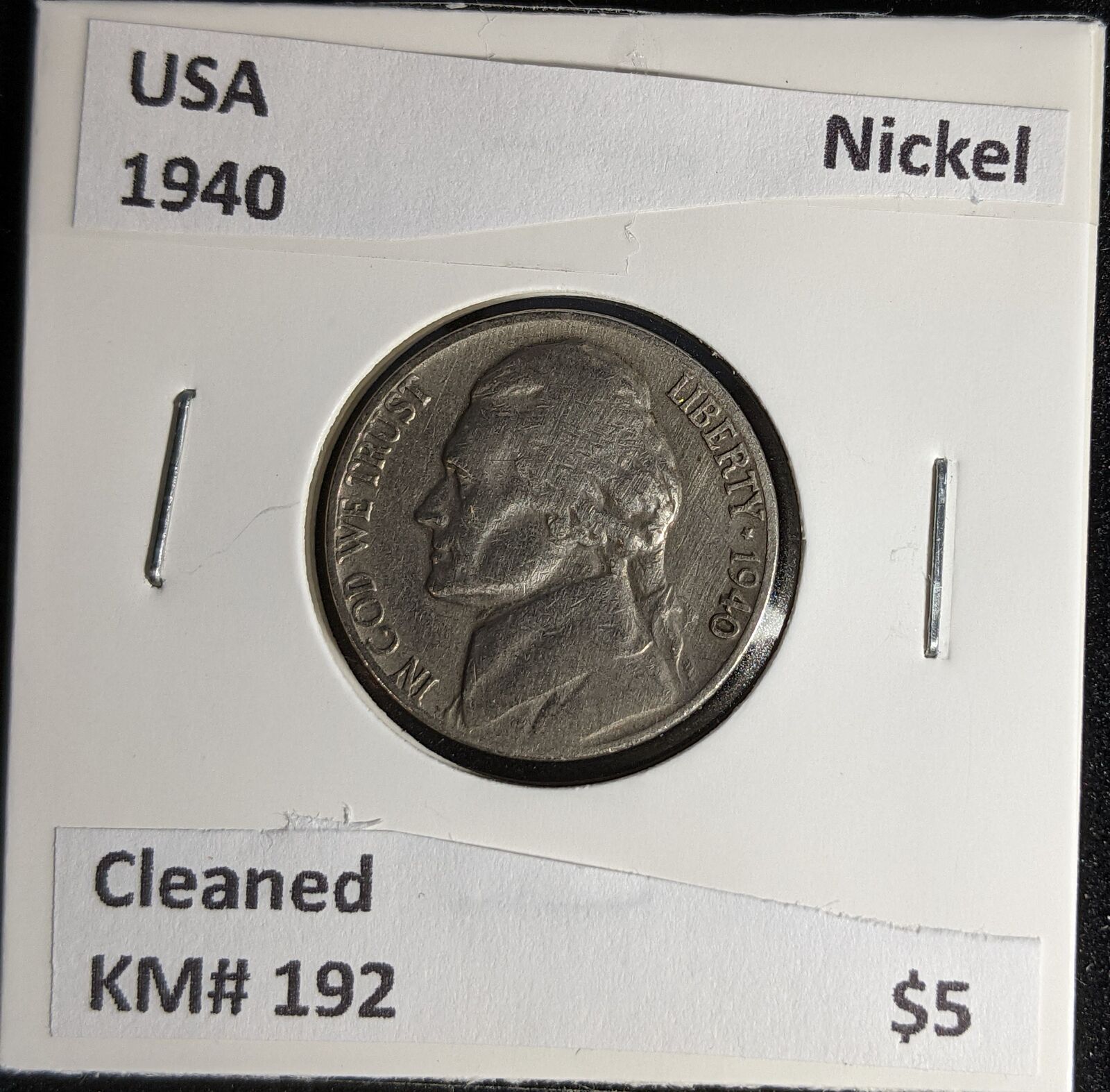 USA 1940 Nickel KM# 192 Cleaned #575 #29A