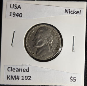 USA 1940 Nickel KM# 192 Cleaned #575 #29A