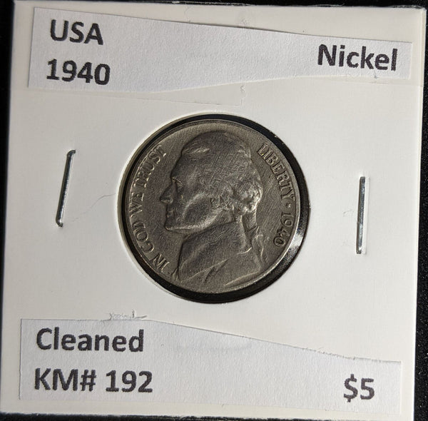 USA 1940 Nickel KM# 192 Cleaned #575 #29A