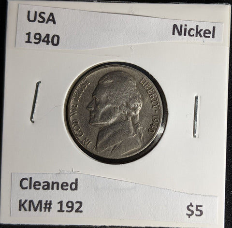 USA 1940 Nickel KM# 192 Cleaned #575 #29A
