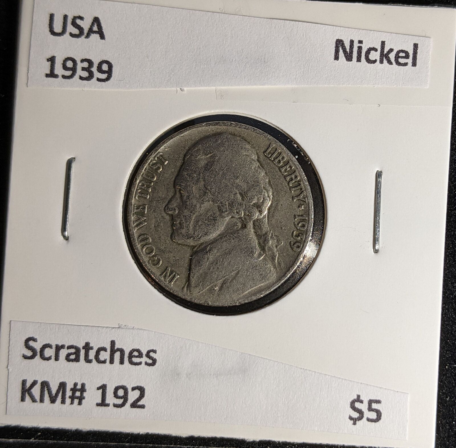 USA 1939 Nickel KM# 192 Scratches #554 #29A