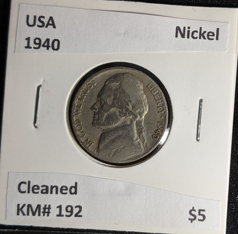 USA 1940 Nickel KM# 192 Cleaned #555 #29A