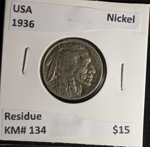 USA 1936 Nickel KM# 134 Residue #644 #29A