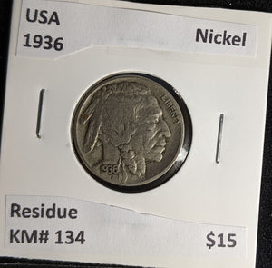 USA 1936 Nickel KM# 134 Residue #635 #29A