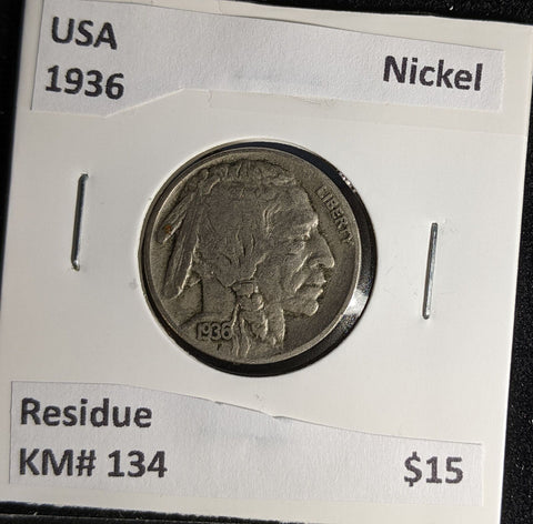USA 1936 Nickel KM# 134 Residue #635 #29A