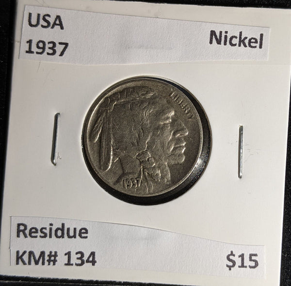 USA 1937 Nickel KM# 134 Residue #645 #29A