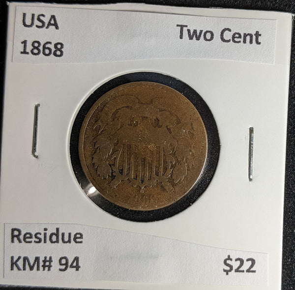 USA 1868 Two Cent KM# 94 Residue #271 #29A