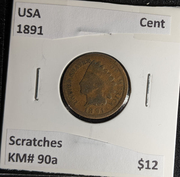 USA 1891 Cent KM# 90a Scratches #247 #29A