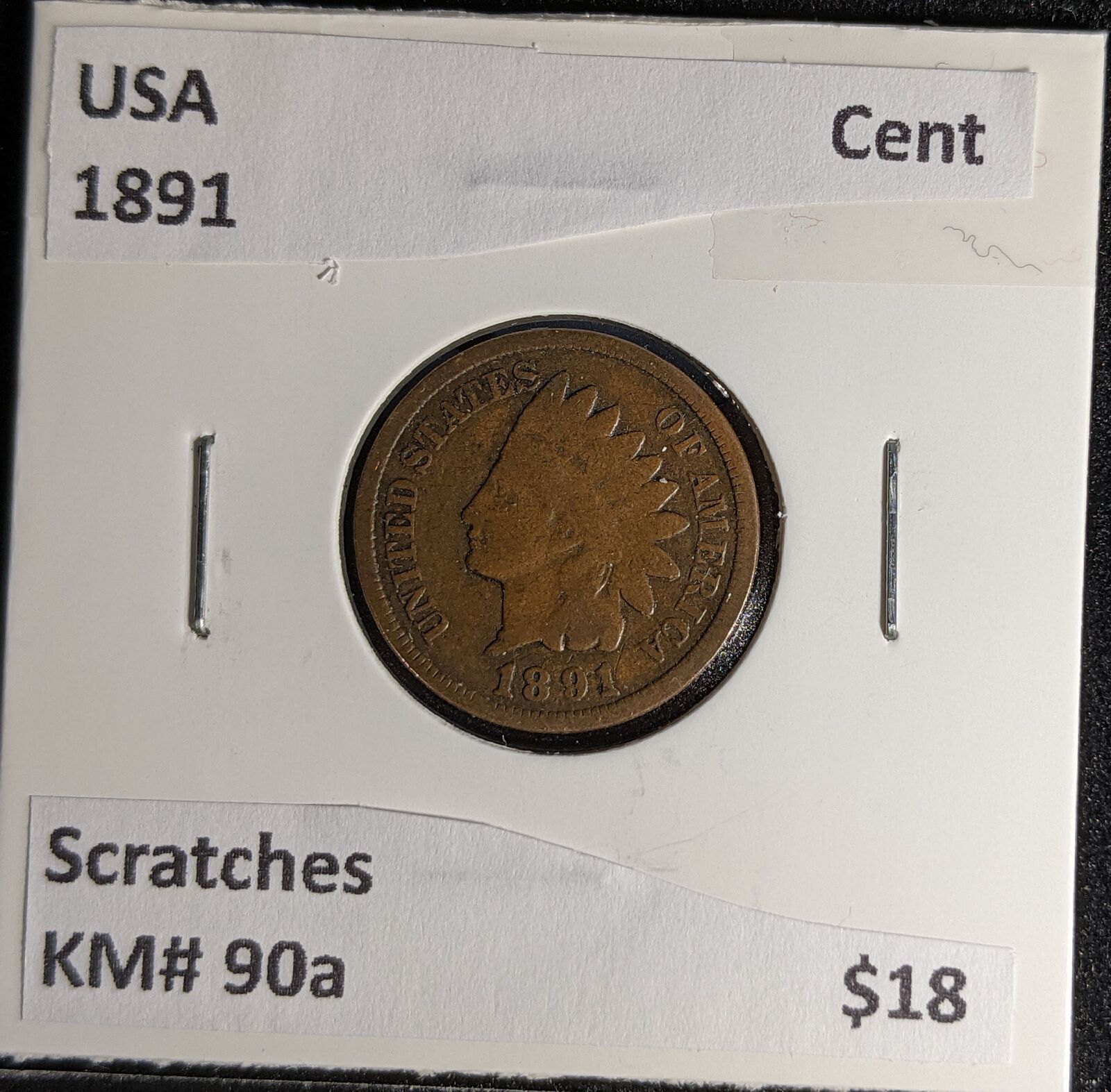 USA 1891 Cent KM# 90a Scratches #235 #29A