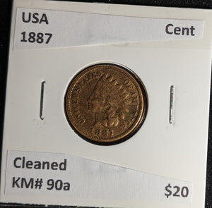 USA 1887 Cent KM# 90a Cleaned #078 #29B