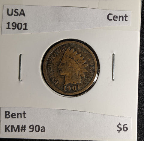 USA 1901 Cent KM# 90a Bent #013 #29B