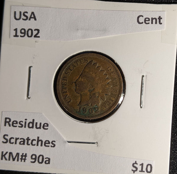 USA 1902 Cent KM# 90a Residue Scratches #035 #29B