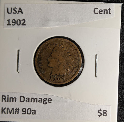 USA 1902 Cent KM# 90a Rim Damage #267 #29C