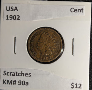 USA 1902 Cent KM# 90a Scratches #251 #29B