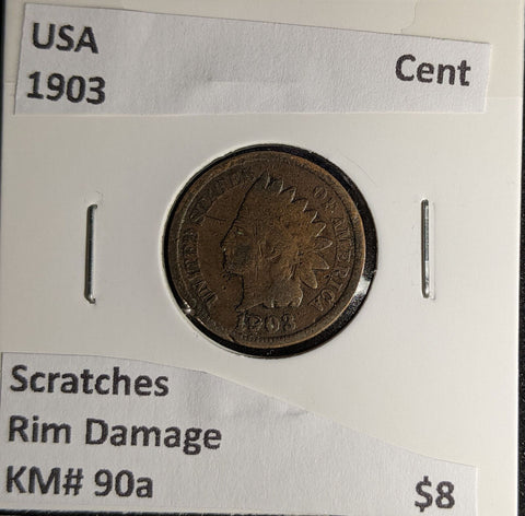 USA 1903 Cent KM# 90a Scratches Rim Damage #275 #29C