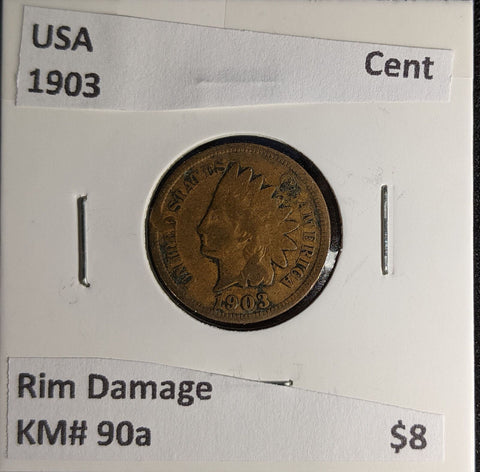 USA 1903 Cent KM# 90a Rim Damage #282 #29C