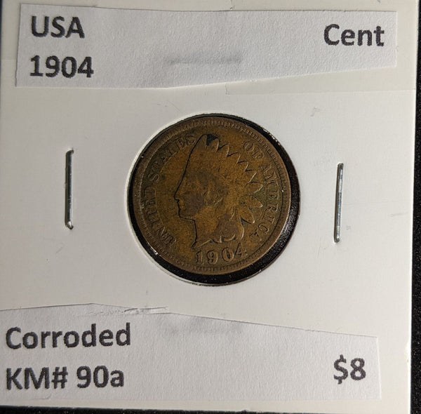 USA 1904 Cent KM# 90a Corroded #281 #30A