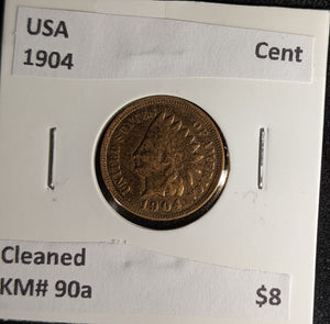 USA 1904 Cent KM# 90a Cleaned #042 #30A