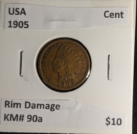 USA 1905 Cent KM# 90a Rim Damage #016 #30A