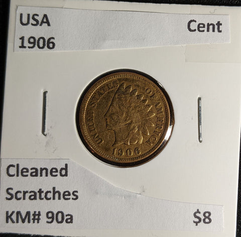 USA 1906 Cent KM# 90a Cleaned Scratches #001 #30A