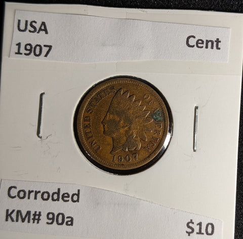 USA 1907 Cent KM# 90a Corroded #017 #30B