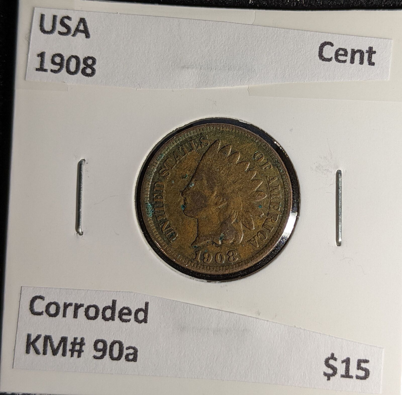 USA 1908 Cent KM# 90a Corroded #033 #30B