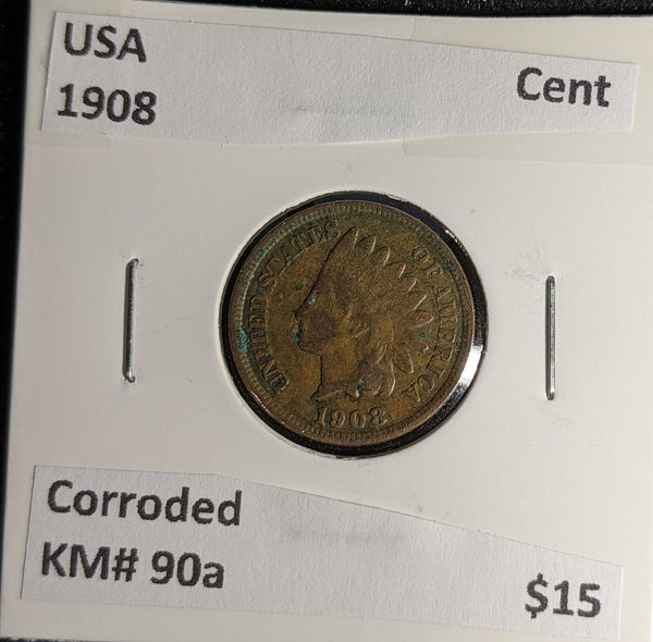 USA 1908 Cent KM# 90a Corroded #033 #30B