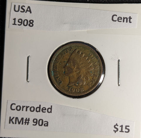 USA 1908 Cent KM# 90a Corroded #033 #30B