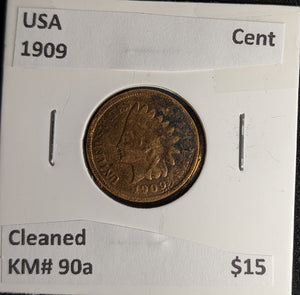 USA 1909 Cent KM# 90a Cleaned #288 #30B
