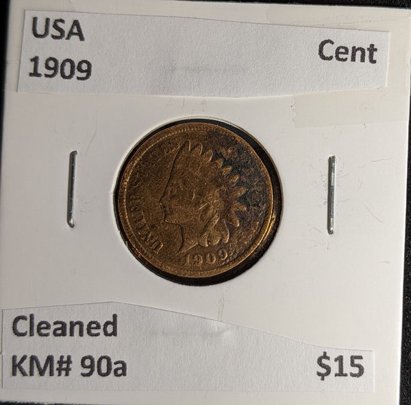 USA 1909 Cent KM# 90a Cleaned #288 #30B