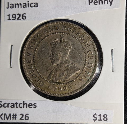 Jamaica 1926 Penny KM# 26 Scratches #413 #30B